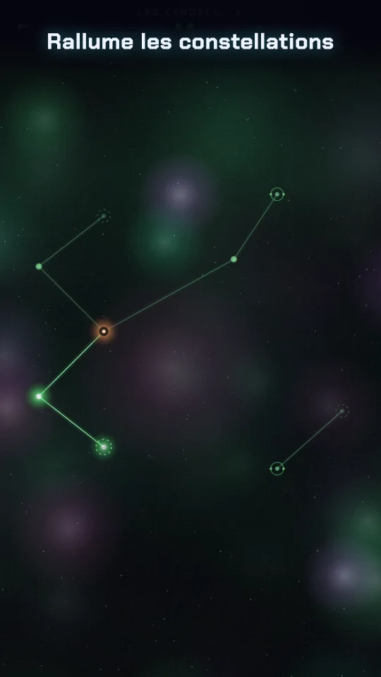 Gameplay de Lumira — une constellation néon rallumée d'une seule impulsion